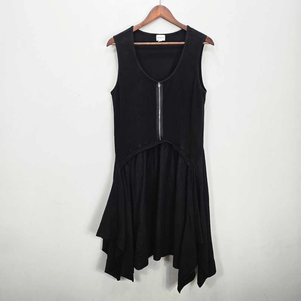 ForCynthia Midi Dress 1X Linen Blend Sleeveless Asymmetric Ribbed Knit Lagenlook